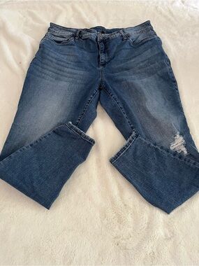 Classic Dark Blue Women's Distressed Jeans